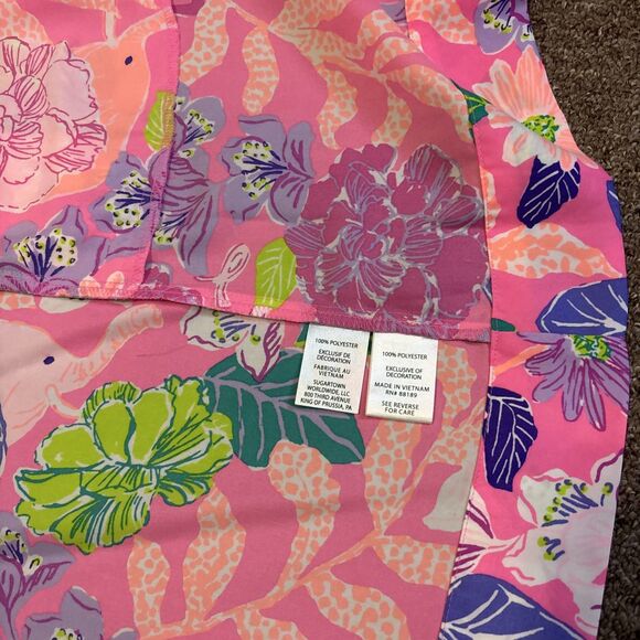 Lilly Pulitzer FLoral Pink Multicolored Robe Size Large/XL - with belt - Picture 6 of 9